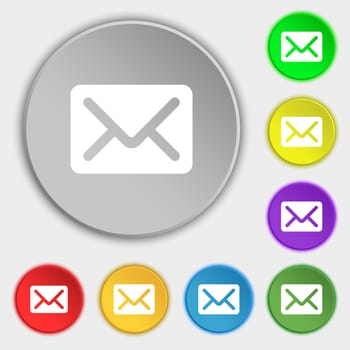 Mail, envelope, letter icon sign. Symbol on five flat buttons. illustration