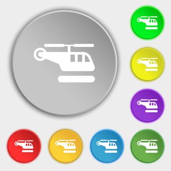 helicopter icon sign. Symbol on five flat buttons. illustration