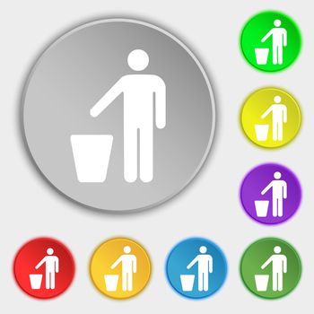 throw away the trash icon sign. Symbol on five flat buttons. illustration