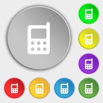 mobile phone icon sign. Symbol on five flat buttons. illustration
