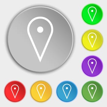 map poiner icon sign. Symbol on eight flat buttons. illustration