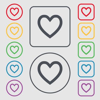 Heart sign icon. Love symbol. Symbols on the Round and square buttons with frame. illustration