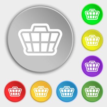 Shopping Cart icon sign. Symbol on eight flat buttons. illustration