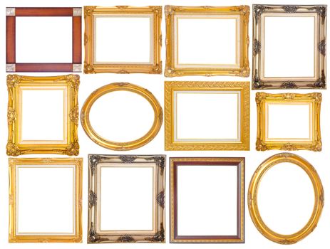 Set of golden vintage frame isolated on white background, clipping path