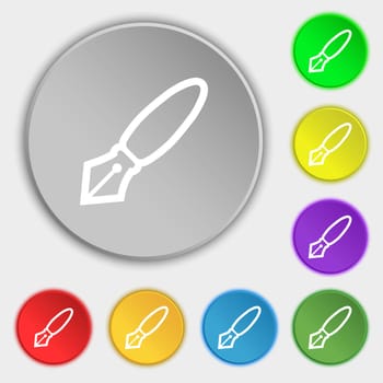 Pen icon sign. Symbol on eight flat buttons. illustration