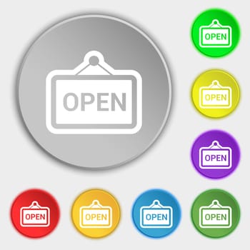 open icon sign. Symbol on eight flat buttons. illustration