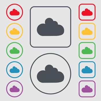 Cloud sign icon. Data storage symbol. Symbols on the Round and square buttons with frame. illustration