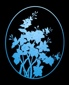 Pattern blue flower of glass on black background, clipping path