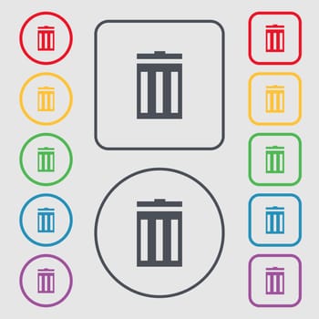 Recycle bin sign icon. Symbol. Symbols on the Round and square buttons with frame. illustration