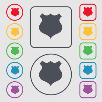 shield icon sign. symbol on the Round and square buttons with frame. illustration