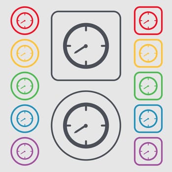 Timer sign icon. Stopwatch symbol.. Symbols on the Round and square buttons with frame. illustration