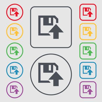 floppy icon. Flat modern design. Symbols on the Round and square buttons with frame. illustration