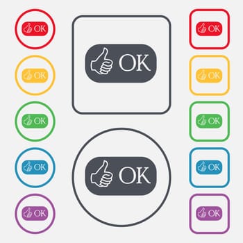 Ok sign icon. Positive check symbol. Set of colored buttons. illustration