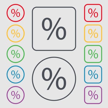 Discount percent sign icon. Modern interface website buttons. Symbols on the Round and square buttons with frame. illustration