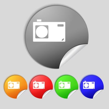 Photo camera sign icon. Digital symbol. Set colourful buttons. illustration