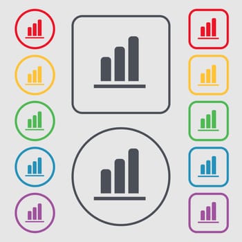 Growth and development concept. graph of Rate icon sign. symbol on the Round and square buttons with frame. illustration