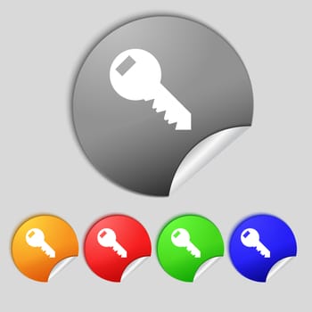 Key sign icon. Unlock tool symbol. Set of colored buttons. illustration