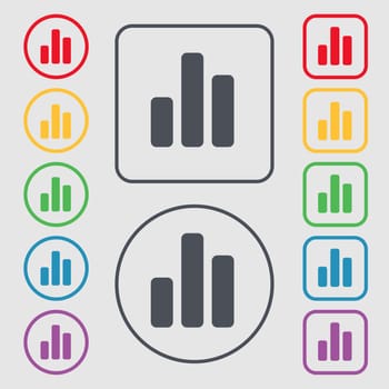 Growth and development concept. graph of Rate icon sign. symbol on the Round and square buttons with frame. illustration