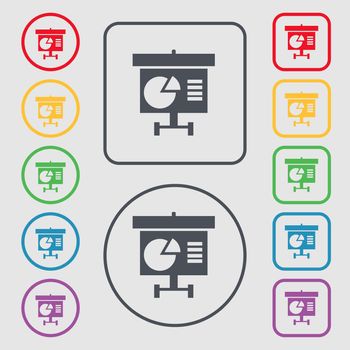 Graph icon sign. symbol on the Round and square buttons with frame. illustration