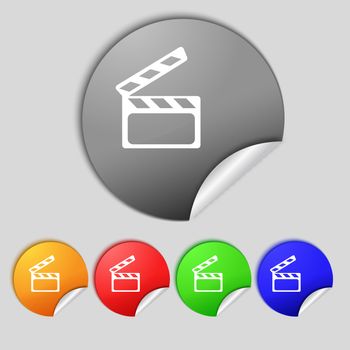 Cinema Clapper sign icon. Video camera symbol. Set of colour buttons. illustration