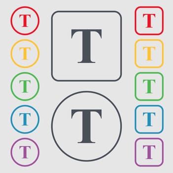 Text edit icon sign. Symbols on the Round and square buttons with frame. illustration