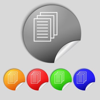 Copy file sign icon. Duplicate document symbol. Set of coloured buttons. illustration