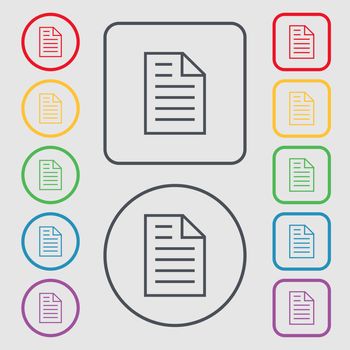 Text file sign icon. File document symbol. Symbols on the Round and square buttons with frame. illustration