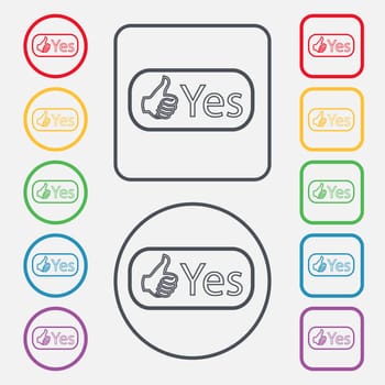 Yes sign icon. Positive check symbol. Set of colored buttons. illustration