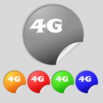 4G sign icon. Mobile telecommunications technology symbol. Set of colour buttons. illustration