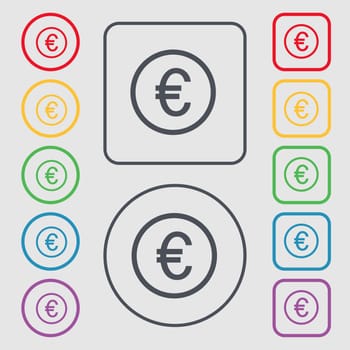 Euro icon sign. symbol on the Round and square buttons with frame. illustration