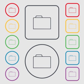 Document folder sign. Accounting binder symbol. Symbols on the Round and square buttons with frame. illustration