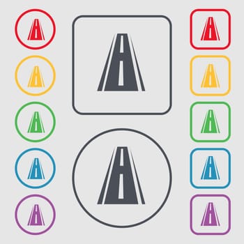 Road icon sign. symbol on the Round and square buttons with frame. illustration