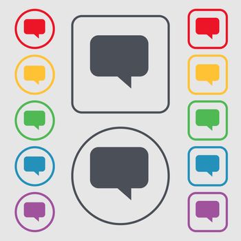 speech bubble, Chat think icon sign. symbol on the Round and square buttons with frame. illustration