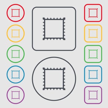 Photo frame template icon sign. Symbols on the Round and square buttons with frame. illustration