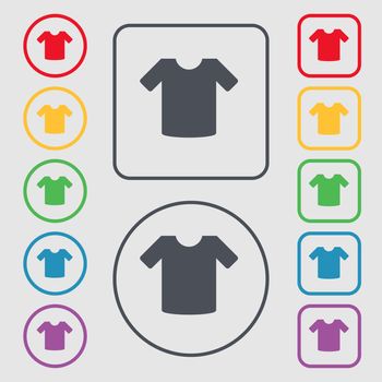 T-shirt, Clothes icon sign. symbol on the Round and square buttons with frame. illustration