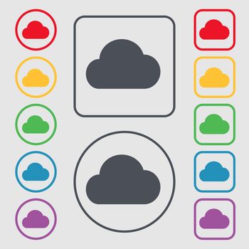 cloud icon sign. symbol on the Round and square buttons with frame. illustration
