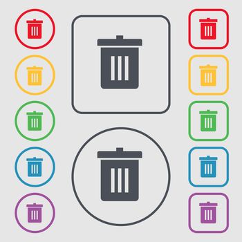 Recycle bin, Reuse or reduce icon sign. symbol on the Round and square buttons with frame. illustration
