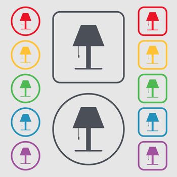 Lamp icon sign. Symbols on the Round and square buttons with frame. illustration