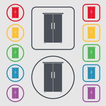 Cupboard icon sign. Symbols on the Round and square buttons with frame. illustration