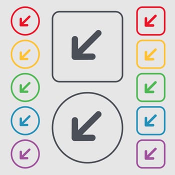 turn to full screenicon sign. symbol on the Round and square buttons with frame. illustration