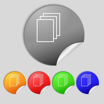 Copy file sign icon. Duplicate document symbol. Set of coloured buttons. illustration