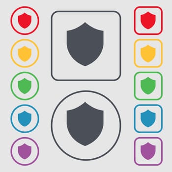 Shield, Protection icon sign. symbol on the Round and square buttons with frame. illustration