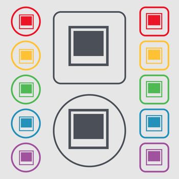 Photo frame template icon sign. symbol on the Round and square buttons with frame. illustration
