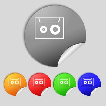 cassette sign icon. Audiocassette symbol. Set of colour buttons. illustration