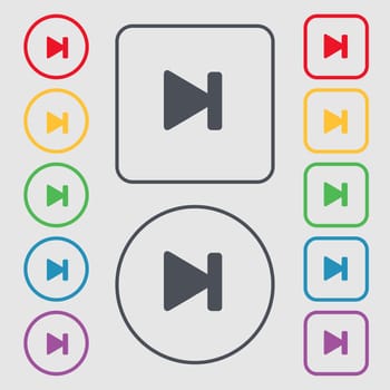 next track icon sign. symbol on the Round and square buttons with frame. illustration