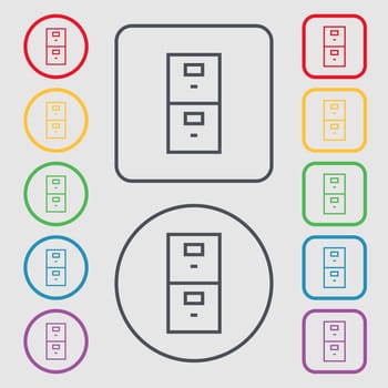 Safe sign icon. Deposit lock symbol. Symbols on the Round and square buttons with frame. illustration