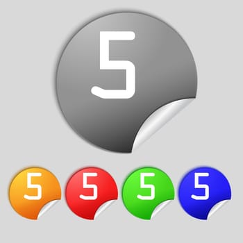 number five icon sign. Set of coloured buttons. illustration