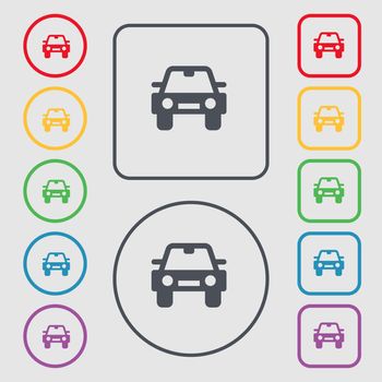 Auto icon sign. symbol on the Round and square buttons with frame. illustration