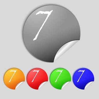 number seven icon sign. Set of coloured buttons. illustration