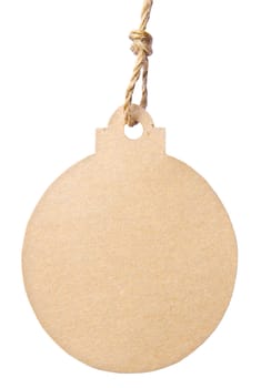 Blank tag tied with brown string isolated against a white background, clipping path